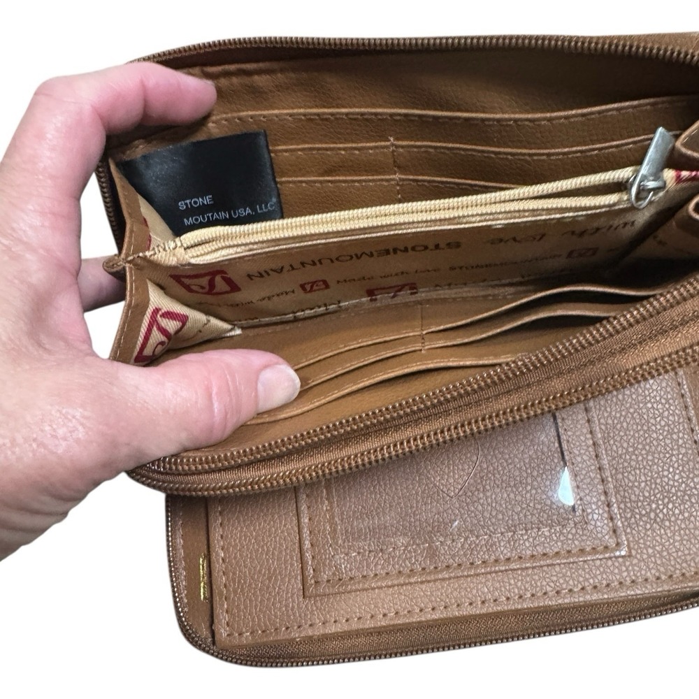 Stone Mountain Wallet & Checkbook Purse Bag Genuine Leather Tan 2 Piece Set - Picture 3 of 10